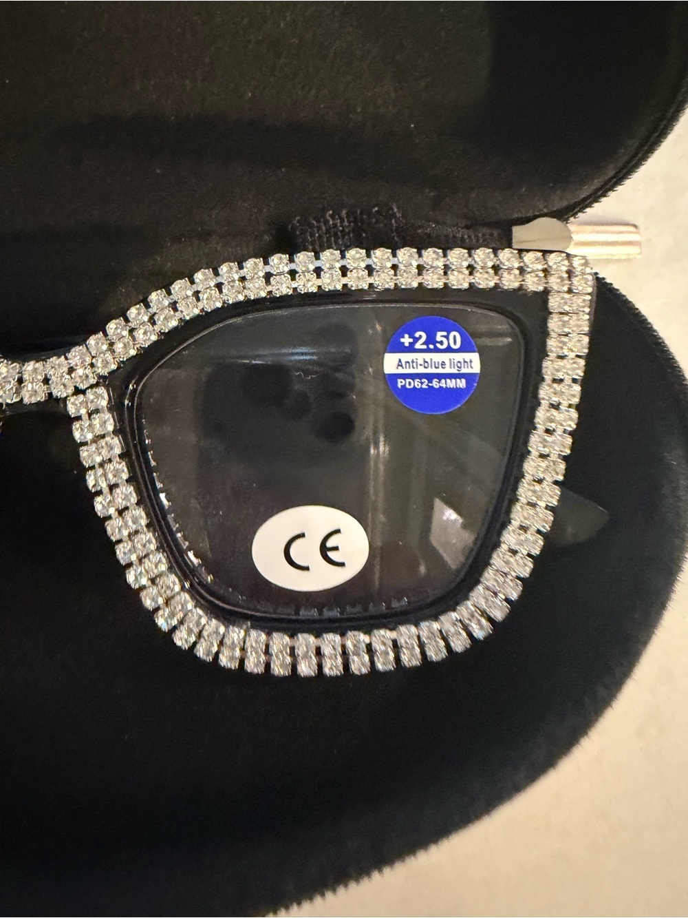 Rhinestone Trim Anti-Blue Light Cat-Eye Glasses - Black reading glasses + 250